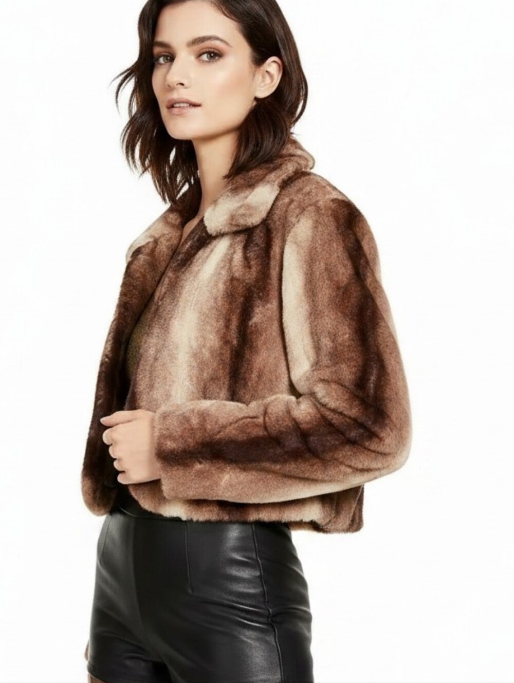 Laundry by Shelli Segal Faux-Fur Tan Brown Jacket Coat Shrug